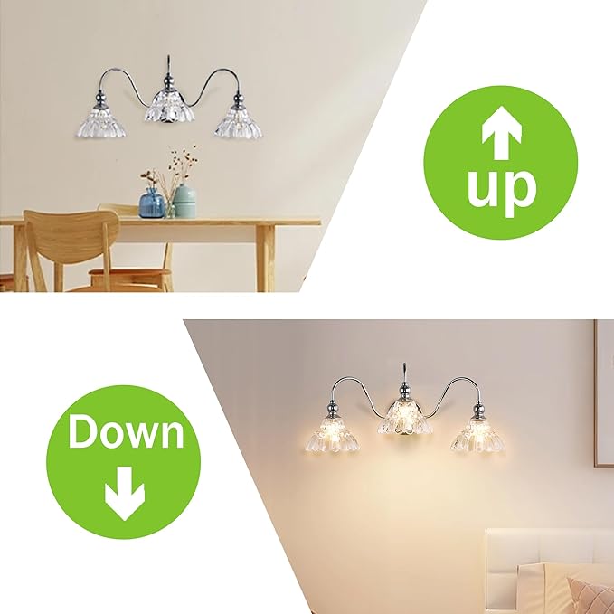 Chrome Bathroom Vanity Lights Modern Crystal Vanity Lighting Fixtures 3-Lights Bathroom Lights for Bathroom Bedroom Kitchen Living Room Dining Room