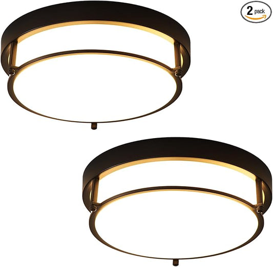 2 Pack Black Flush Mount Ceiling Light, 12 inch 2-Light Modern Light Fixtures Ceiling Mount for Kitchen Living Room Bedroom Hallway Enteryway, E26 Socket