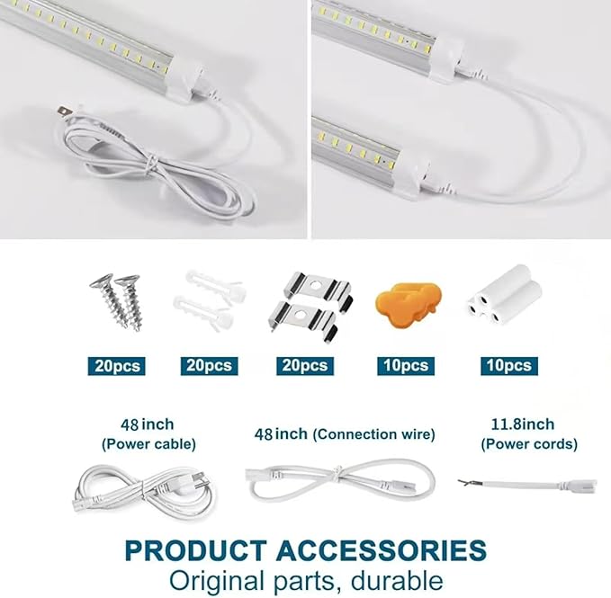AQIQUUT Led Shop Lights 4FT 50W 6500K 7000LM Clear White,Shop Light 4FT 110V Linkable Integrated V-Shape for Shop Garage,Warehouse,Workbench and Workshop Commercial Bay Lighting(10-Pack)