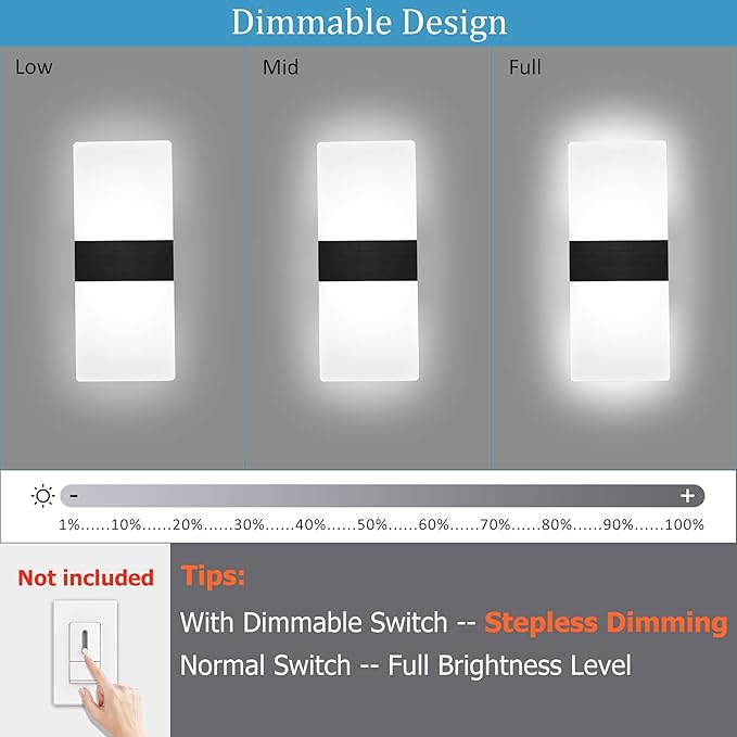 Lightess Modern Wall Sconces Set of Two Indoor LED Wall Mounted Lamp Hardwired Wall Lamp 12W for Bedroom Living Room Hallway, Cool White