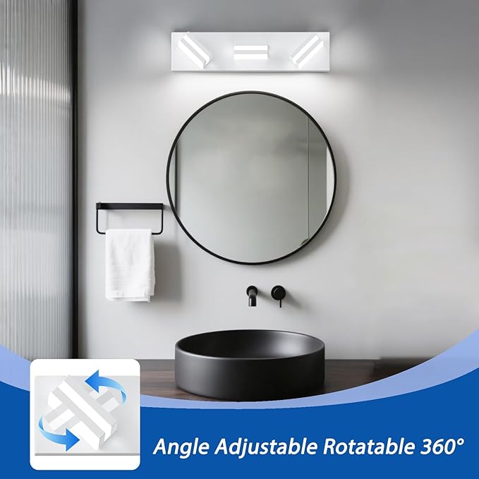 IZORRO LED Modern Bathroom Lights Fixtures(3-Light,Dimmable,360°Rotate),Matte White Acrylic Wall Lighting,Vanity Lights for Bathroom Over Mirror - 6000k 16In （No Assembly Required）