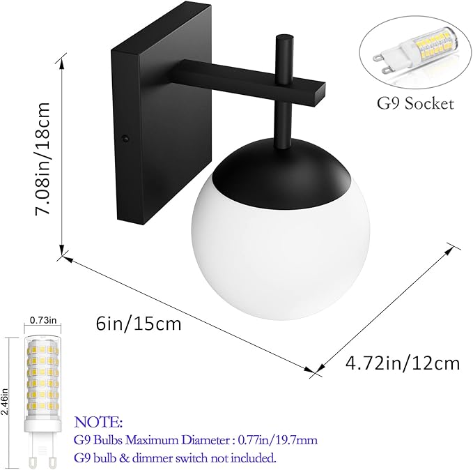 Ralbay Matte Black Wall Sconce, Mid Century Modern Black Wall Light Fixtures Milky Glass Indoor Wall Lamp for Home Decor Bathroom Kitchen Living Room Vanity Hallway, Black 1 Light (Exclude Bulb)