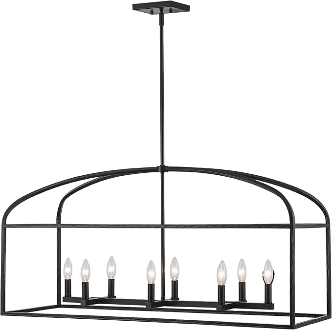 Asher Hamilton AHP-210BK Montclair 40 Inch Pendant Light | Adjustable 18.9 to 57.6 Inch Height | E12 Candelabra Base | Dry Rated for Indoor Use Only | Black Finish (Black, 8-Light Chandelier)