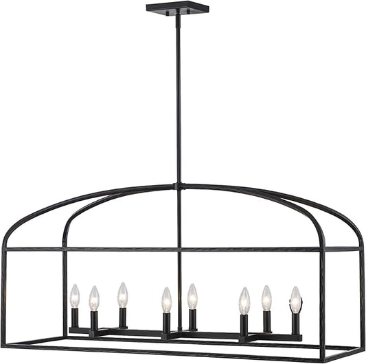 Asher Hamilton AHP-210BK Montclair 40 Inch Pendant Light | Adjustable 18.9 to 57.6 Inch Height | E12 Candelabra Base | Dry Rated for Indoor Use Only | Black Finish (Black, 8-Light Chandelier)