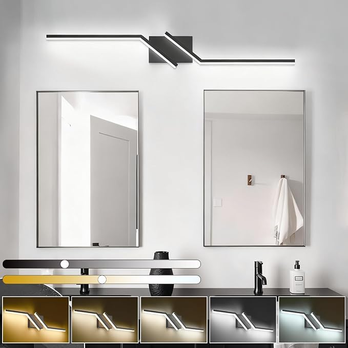 ZUZITO Modern Bathroom Vanity Light Matte Black Vanity Lighting Fixtures 40 Inch LED 5CCT Dimmable Lighting Fixtures Over Mirror