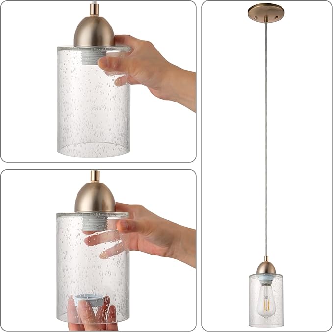 Champagne Bronze Pendant Light Fixture Kit, Small Pendant Lights Kitchen Island, DIY Make Modern & Farmhouse & Industrial Hanging Light, Adjustable Height, 1 Pack（Shade and Bulb Not Included）