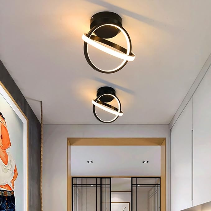 CANEOE Black Led Hallway Light, 3000K Modern LED Ceiling Light Fixtures, Creative Design Round Hallway Light Fixtures for Living Room Bedroom Corridor Aisle Indoor Ceiling Lamp (Warm White)