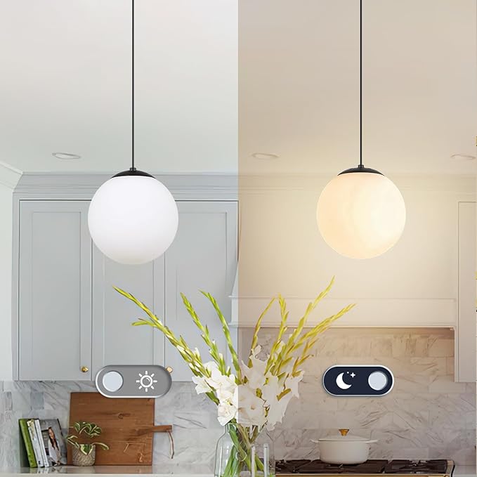 KoKo&Yukina 6-inch mini Modern Globe Pendant Light Opal Glass with Black Finish Contemporary Mid Century Adjustable Hanging Light Fixture for Living Room Bedroom Kitchen (Bulb Incl.)