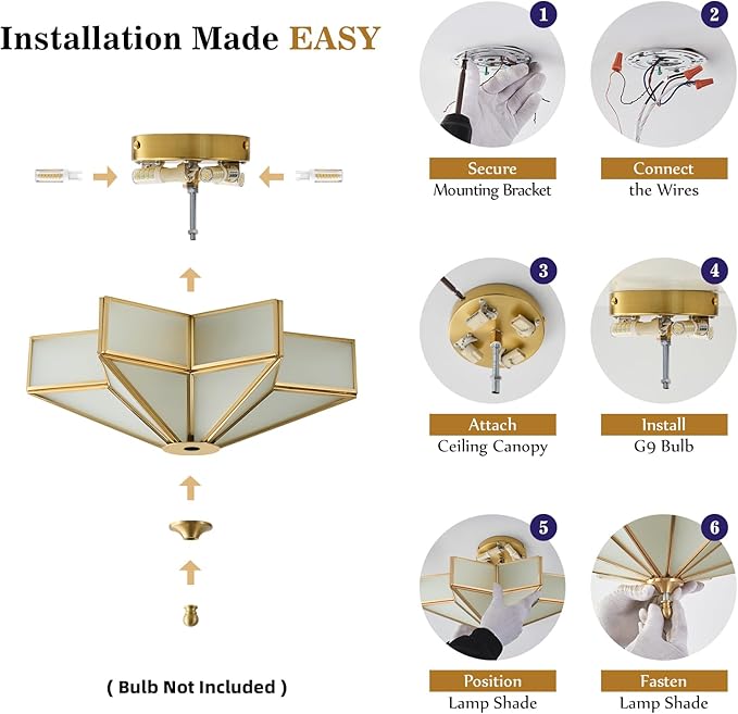 Star Brass Glass Ceiling Light - Small 12 Inch Gold Milk Flush Mount Fixture - Unique Art Deco Vintage Modern Lighting Lights for Bedroom Dining Foyer Entryway Hall Hallway Outdoor Porch