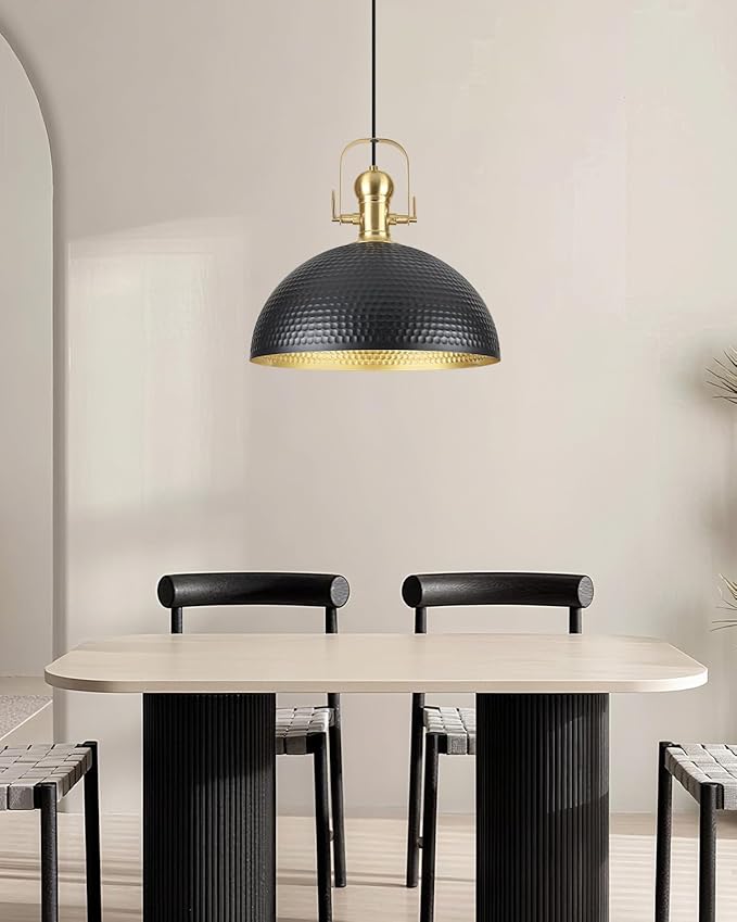 15.7 Inch Black Pendant Light 2 Pack, Hammered Industrial Pendant Lights，Adjustable Height, Large Dome Pendant Light Fixtures for Kitchen, Dining Room, Bedroom,Bar