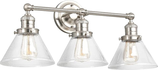 Design House Augustin Vanity Light, 3-Light, Seeded Glass Warm Glow, Dimmable, Up/Down Glow, Easy Installation, E26 Socket, Satin Nickel, 25.9 in L x 8.3 in D x 11.1 in H, 589036-SN