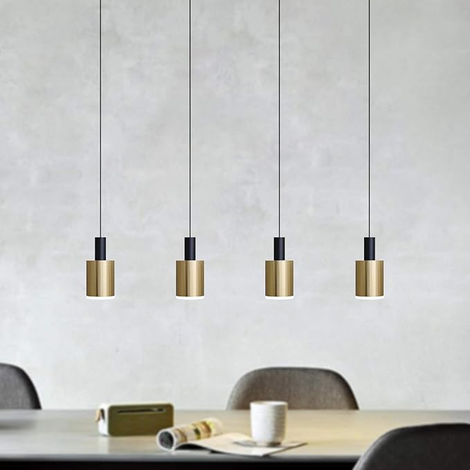 Virgo 4 Mini Pendant Lighting Black-Brass - LED Hanging Light Fixture for Kitchen Island, Bar, Foyer - Cluster Pendants - Dimmable, Adjustable Wire, Lamp Bulb Included