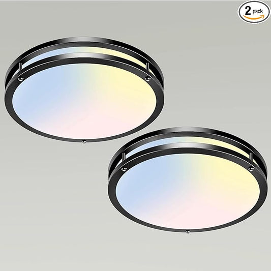 libtit 13 Inch Flush Mount Ceiling Lights, Dimmable 3000K-6500K Adjustable LED Ceiling Light, 24W Round Slim Light Fixture Black for Kitchen Bedroom Kitchen Bedroom Hallway-2 Pack