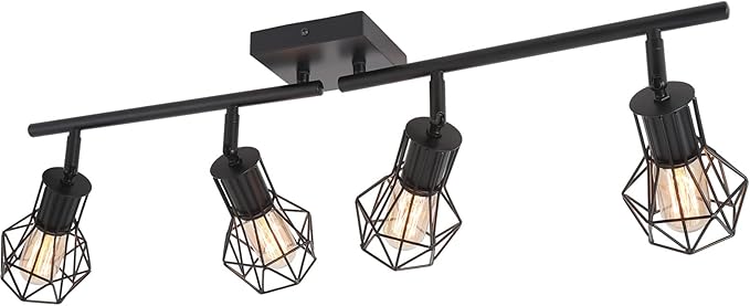 Track Lighting Fixtures Ceiling，Industrial Black Kitchen Track Lighting for Kitchen, Living Room, Dining Room, Hallway（E26