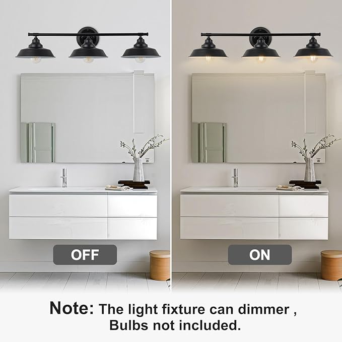 GoYeel Bathroom Vanity Light Fixtures Over Mirror 32.3"-Matte Black Wall Sconce Lighting 3 Lights Rustic Farmhouse Vanity Light Industrial Indoor Wall Light Fixture for Bathroom