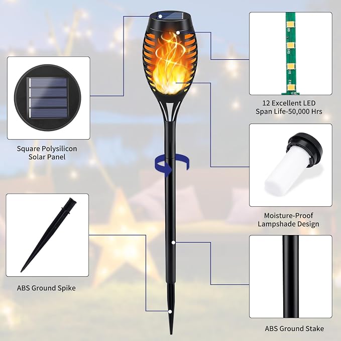 KYEKIO Solar Lights for Outside, 16Pack Solar Flame Torch Light, Garden Light Outdoor Waterproof, Solares Pathway Lights Outside for Yard Decorations, Flame Torches Outdoor Lighting Lawn Patio Art