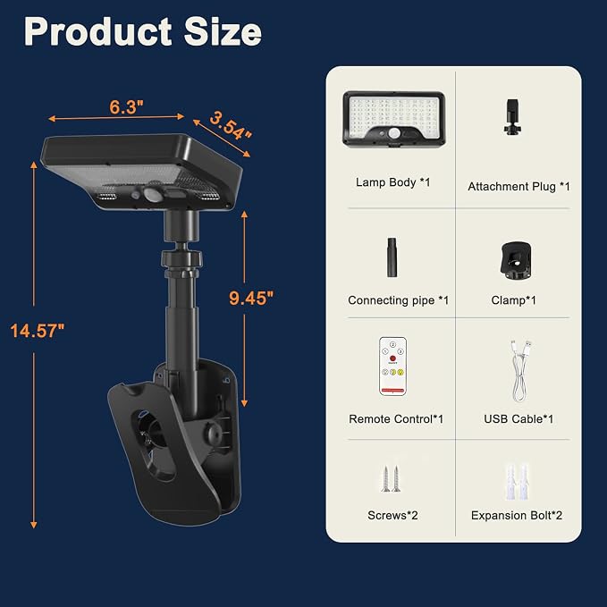 Clip On Solar Lights Outdoor with Motion Sensor, 3 Modes Solar Fence Lights with 3CCT, Adjustable Angle, USB Solar Powered, IP65 Waterproof Motion Sensor Outdoor Lights for Yard, Deck, Gutter(Black)