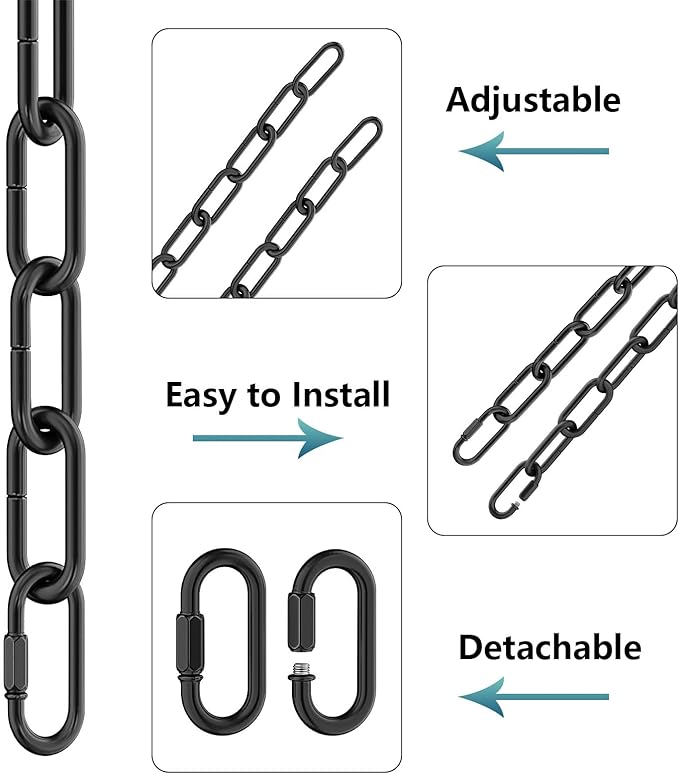 garini 6 Feet Industrial Black Light Fixture Chain, Adjustable Metal Pendant Chandelier Chain Extension with Detachable Link, 3 Pack