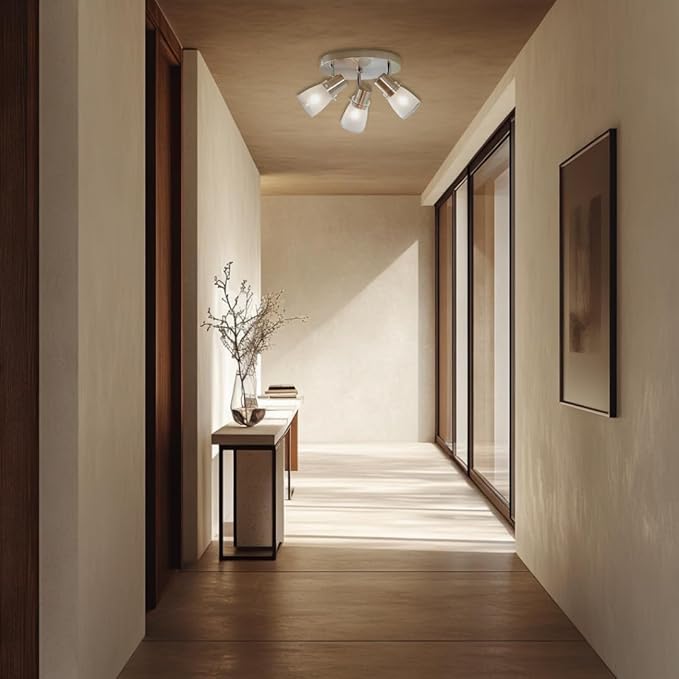 10” Decorative Track Lighting Kit, Brushed Nickel Finish Flush Mount Ceiling Light Fixture with Frosted Glass Shades, E26 Base Adjustable Heads Provide Directional Light (3-Light)