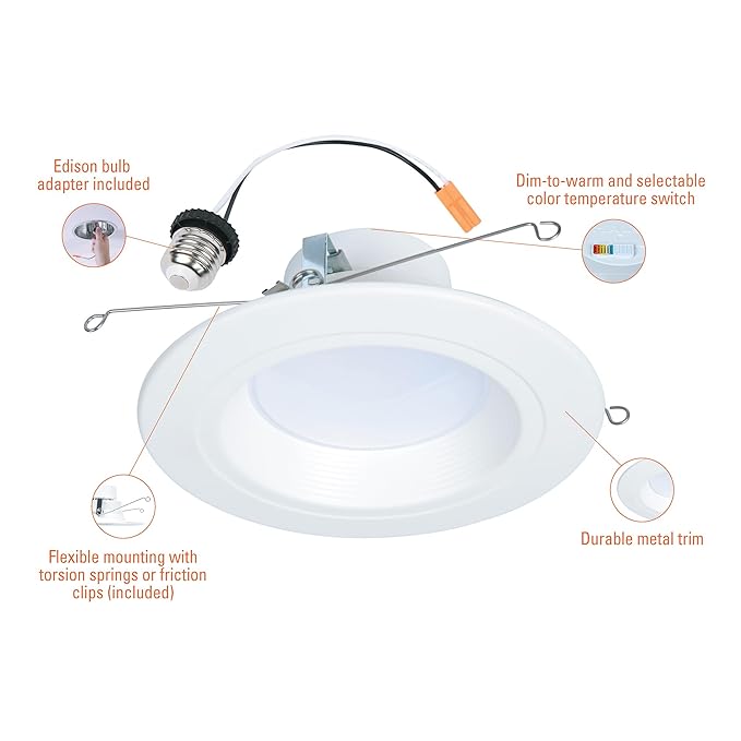 HALO RL 5/6 in LED Recessed Light Trim Selectable Color Temperature 2700K 3000K 3500K 4000K 5000K Dimmable Dim to Warm 600 Lumens Wet Location Indoor Outdoor Retrofit Downlight RL56069FSD2W1EWH