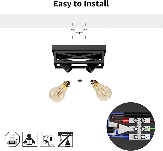 LVWIT 9.8 Inch Flush Mount Ceiling Light Fixtures, 2-Light Black Light Fixtures Ceiling Mount, Square Hallway Light for Kitchen Entryway Hall (E26 Base, Bulbs Not Included)