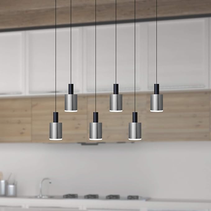Virgo 6 Mini Pendant Lighting Black-Nickel - LED Hanging Light Fixture for Kitchen Island, Bar, Foyer - Cluster Pendants - Dimmable, Adjustable Wire, Lamp Bulb Included