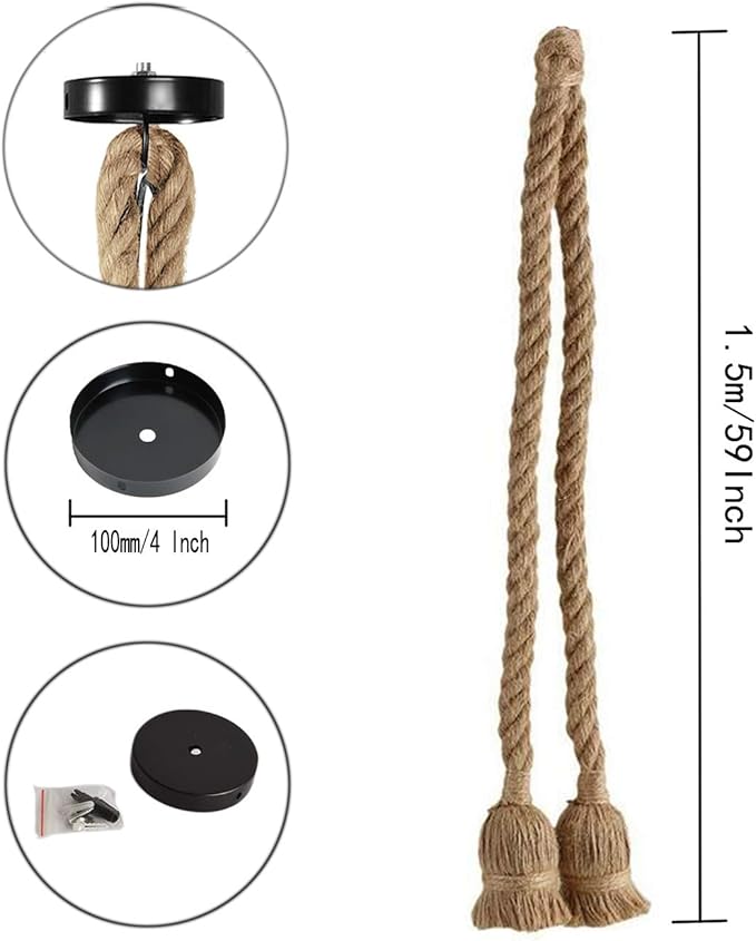 CTKcom 2 Heads Vintage(1.5+1.5 Meter) Hemp Rope Pendant Light Fixture E26/E27 Base,Retro Hemp Rope Hanging Light Vintage Ceiling Light Lamp Retro Style for Dining Hall Restaurant Bar Lighting,110V …
