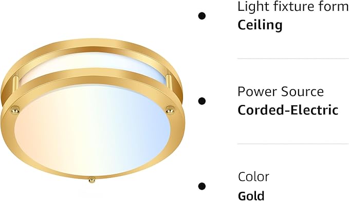 hykolity 13 inch Flush Mount LED Ceiling Light Fixture, 2700K/3000K/3500K/4000K/5000K Adjustable Ceiling Lights, Gold Saturn Dimmable Lighting for Hallway Bathroom or Kitchen ETL Listed 2Pack