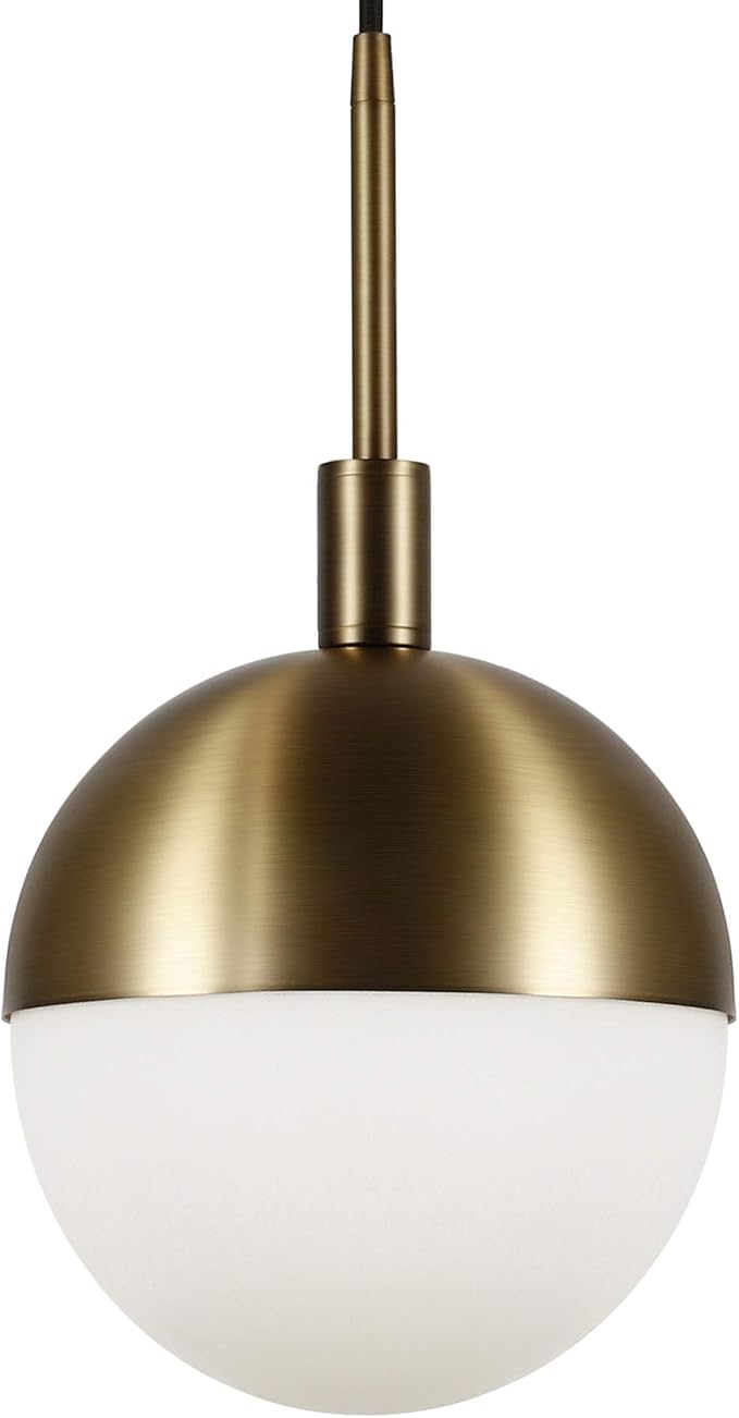 Henn&Hart 10" Modern Pendant Light Fixture with White Milk Glass Globe Shade and 8' Adjustable Cord for Kitchen Island, Dining Room or Game Room, Gold