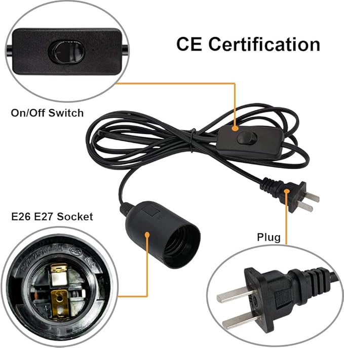 Plug in Hanging Light Kit, Retro Hanging Lights with Plug in Cord, E26 E27 Industrial Pendant Light Fixture, 9.8 FT Cord with On/Off Switch Hanging Lamp for Living Room Bedroom 2 Pack (Black)