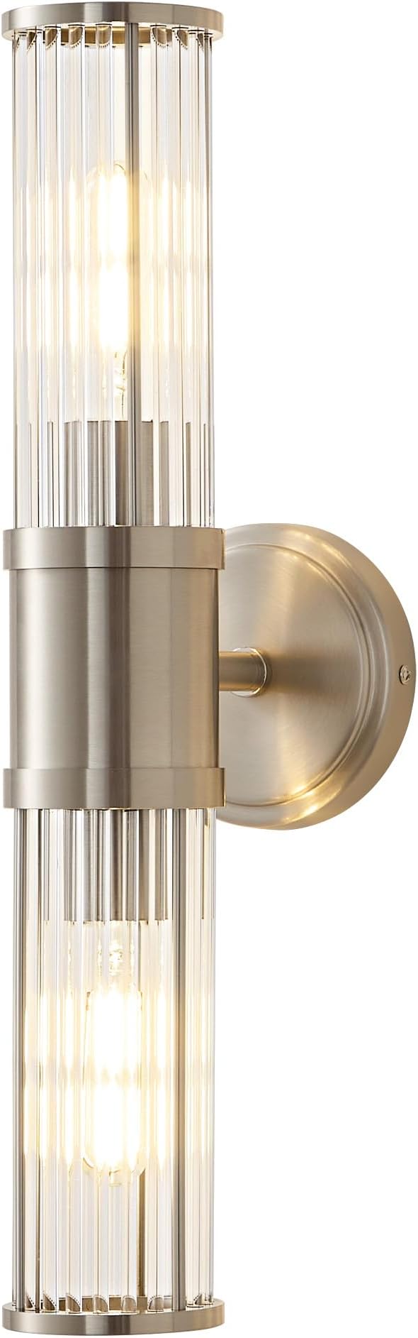 Brushed Nickel Wall Sconce Bathroom Vanity Light Fixtures for Mirror, Modern Wall Light with Glass Rod Shade for Bathroom, Bedroom, Hallway, Living Room - Bulb Not Included