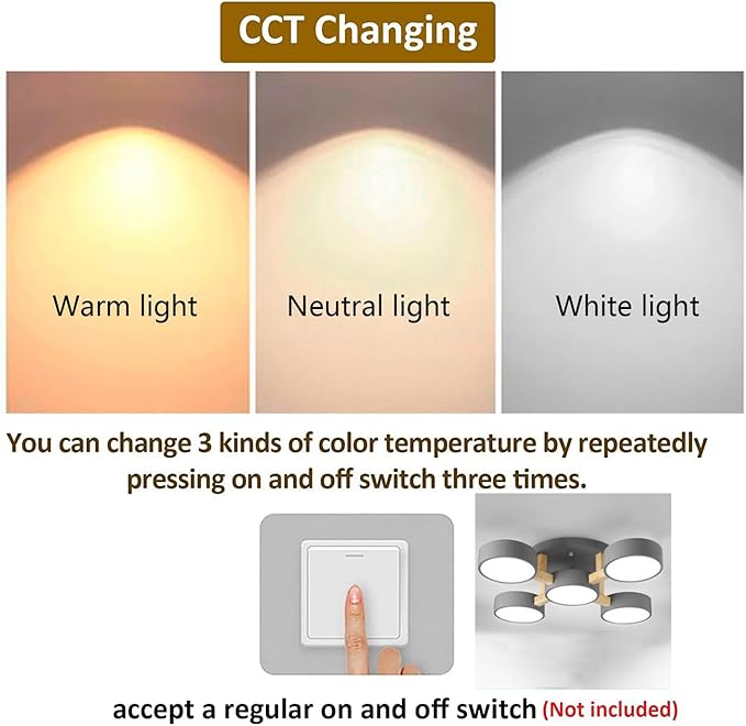 5-Lights LED Ceiling Light Fixture,32 Inch Modern Ceiling Lights Flush Mount Wooden 55W Chandelier for Living Room Bedroom Kitchen,Dimmable 3000K/4000K/6000K Temperatures Selectable, Grey