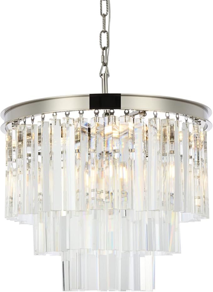 Elegant Lighting Sydney Collection 1201D20PN/RC 6-Light Pendant Lamp with Royal Cut Crystals, Polished Nickel Finish