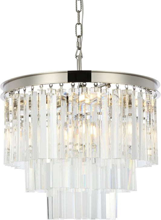 Elegant Lighting Sydney Collection 1201D20PN/RC 6-Light Pendant Lamp with Royal Cut Crystals, Polished Nickel Finish