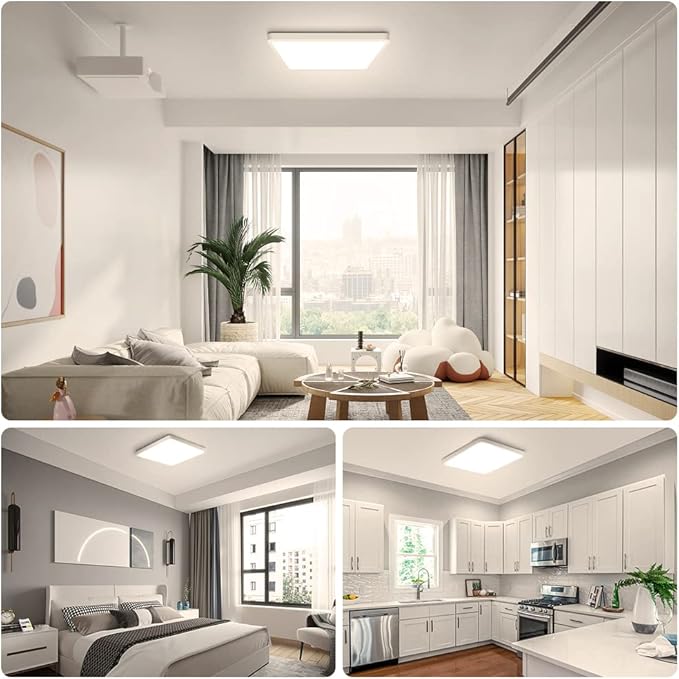 12Inch 24W Square LED Ceiling Light Fixtures Flush Mount, 4000K Natural White LED Ceiling Lamp, Surface Mount Modern Ceiling Lights, Slim Flat Panel Lighting for Bedroom, Kitchen, Bathroom Etc.