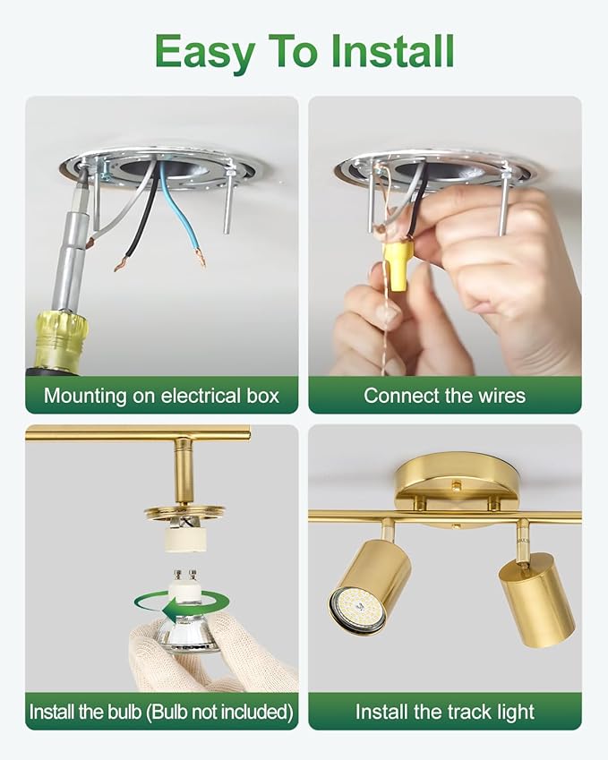6 Ways Track Lighting, Rotatable Heads Tracks Light, Track Lightings Fixtures Ceiling with Foldable Arms, Brushed Gold Tracks Light for Kitchen, Living Room, Hallway(Bulbs Not Included)