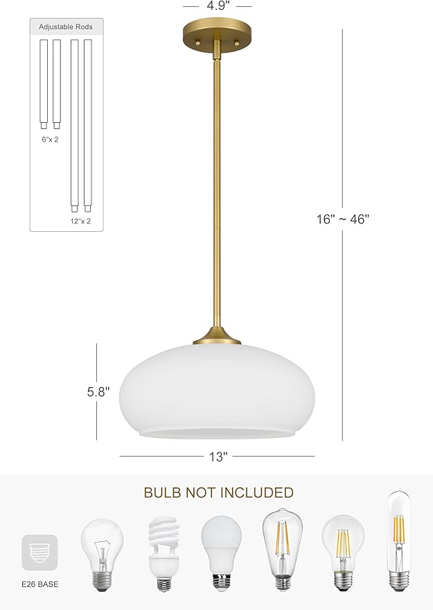 Tawson Juno Modern 1-Light Pendant Ceiling Light Fixture with Etched Opal Glass Shade for Kitchen Island, Hallway, Entryway, Passway, Dining Room, Bedroom, Balcony Living Room