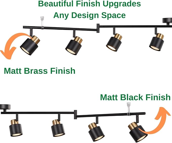 8 Light Foldable Track Lighting Kit, Matt Black Brass Finish Adjustable with Moden Flush Mount Ceiling Spotlight for Kitchen,Dining,Living Room,Home Improvement