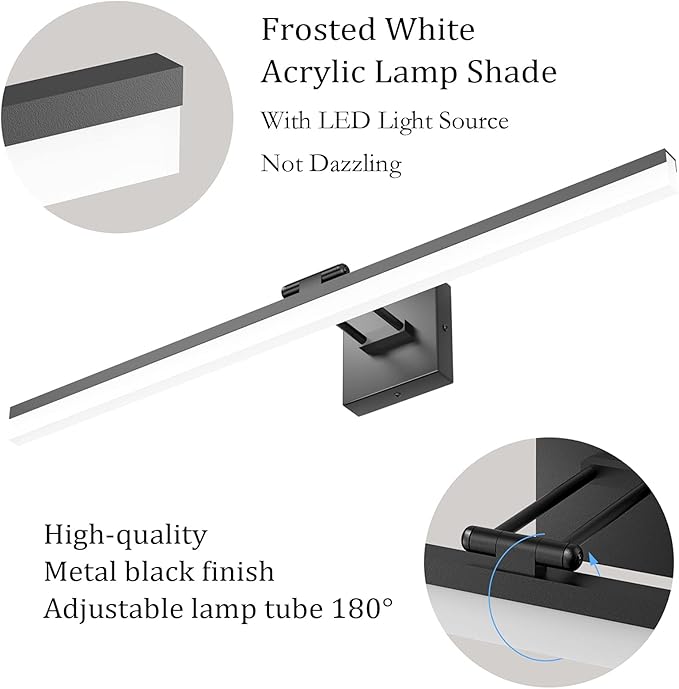 Ralbay 32" Matte Black Bathroom Vanity Light - 18W Adjustable Modern LED Lighting Fixture for Bathroom (6000K Cool White Light)
