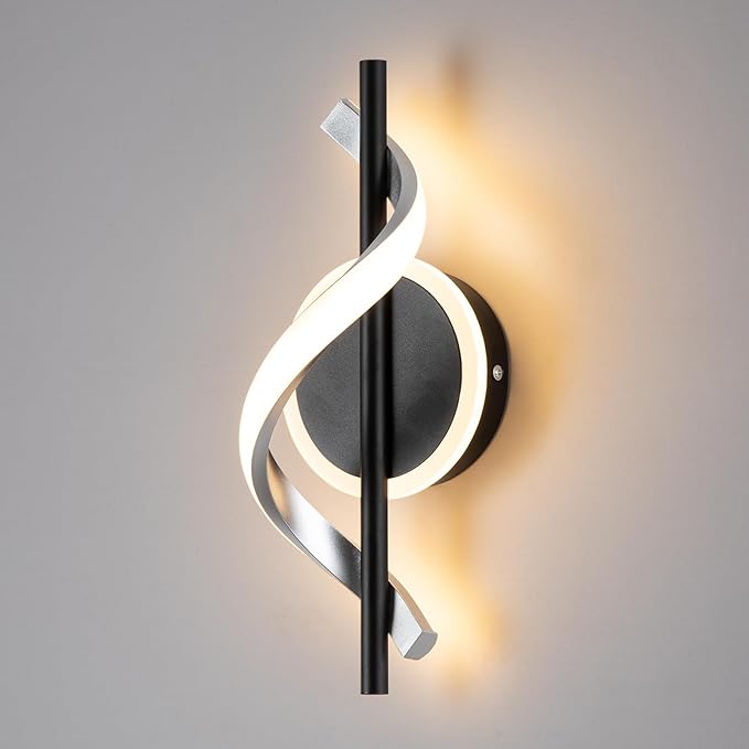 EIDISUNY LED Wall Sconces Indoor, 12W LED Wall Mount Lights, Modern Spiral Wall Lamp, 3000K Warm White LED Light Fixture for Stairs Living Room Bedroom Aisle Hallway (Warm White, Black)