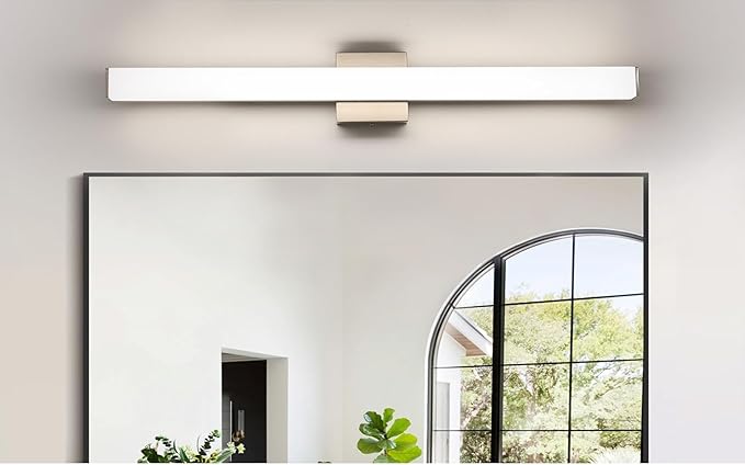 LED Bathroom Vanity Light Fixtures 31.5in Brushed Nickel,Dimmable24W 4000K Natural White Square Wall Fixture, Modern Lighting for Over Mirror, Damp Rated