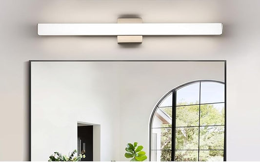 LED Bathroom Vanity Light Fixtures 31.5in Brushed Nickel,Dimmable24W 4000K Natural White Square Wall Fixture, Modern Lighting for Over Mirror, Damp Rated