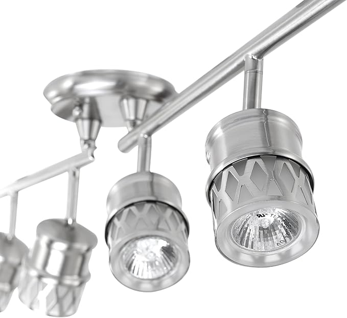 Globe Electric 59355 Kearney 6-Light Foldable Track Lighting, Brushed Nickel Finish, White Glass Shades