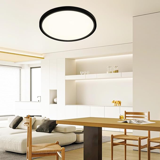 20 Inch Flush Mount Ceiling Light, 40W Dimmable LED Fixture 4000LM, 3000K/4500K/6000K Adjustable, Round Ceiling Lamp for Bedroom, Kitchen, Living Room, Dining Room, Bathroom, Black
