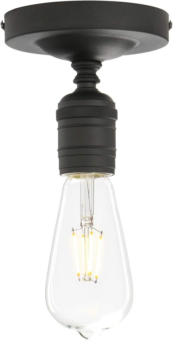 Phansthy Semi Flush Mount Ceiling Light Fixture, Vintage Industrial Close to Ceiling Light, Pendant Light Fixture Ceiling for Bedroom Kitchen Living Room Dining Room (Minimalist -Black)