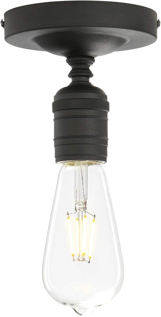 Phansthy Semi Flush Mount Ceiling Light Fixture, Vintage Industrial Close to Ceiling Light, Pendant Light Fixture Ceiling for Bedroom Kitchen Living Room Dining Room (Minimalist -Black)