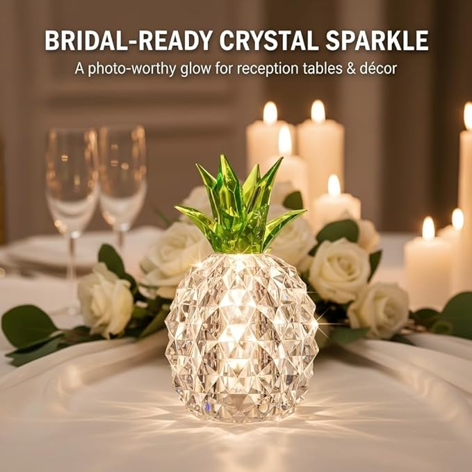 Clear Crystal Pineapple Lamp, 4.9'' Battery Operated Table Lamp Night Light for Vanity Bathroom Decor, Wedding Bridal Shower Decorations, Birthday Gifts for Women