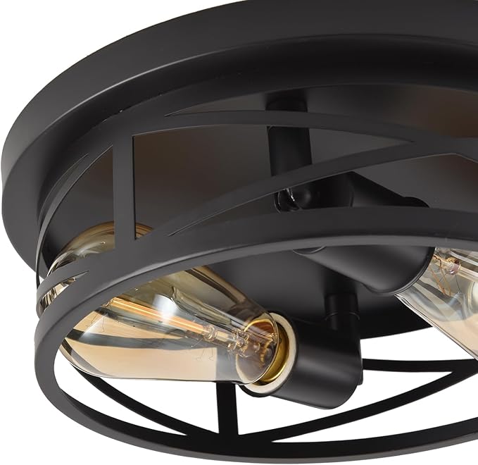 Black Flush Mount Ceiling Light,Hallway Light Ceiling Mount,Industrial Vintage Metal Cage Close to Ceiling Lights for Kitchen,Farmhouse,Bedroom