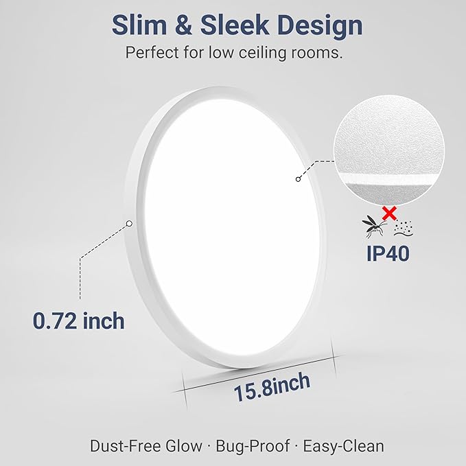 6 Pack 32W 3520LM Dimmable LED Flush Mount Ceiling Light, Ø15.8 Inch 5CCT Selectable (2700K-6500K), Slim Integrated Light Fixture for Kitchen Bedroom Laundry Hallway, White