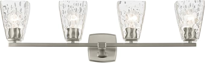 Kichler Marant 33.25" 4-Light Bathroom Vanity Light Fixture with Clear Water Glass in Brushed Nickel, Modern Wall Mount Over Mirror for Powder Room (33.25" W x 9.5" H), 55217NIWTR